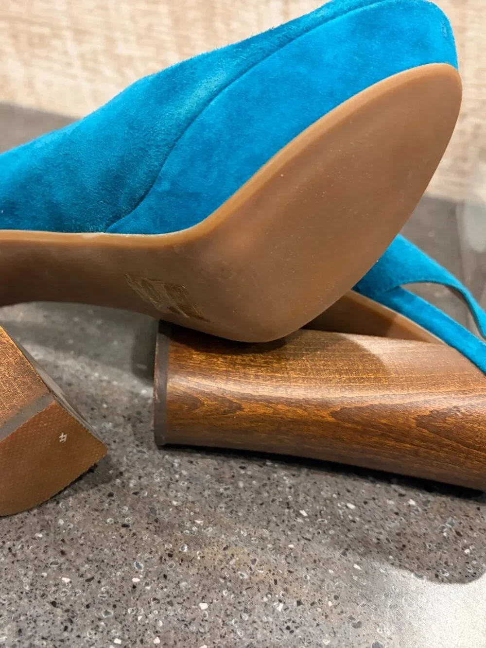 Jeffrey Campbell Ibiza Friend Blue Suede Wrapped Platform Natural Wood Heel Sz 8